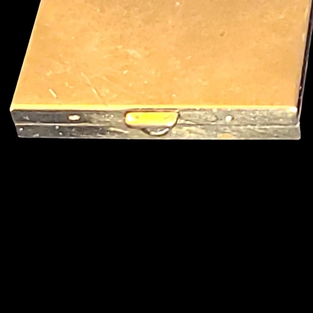 Vintage Gold Tone Powder Compact Mirror Geometric Logo Vanity Case Compact